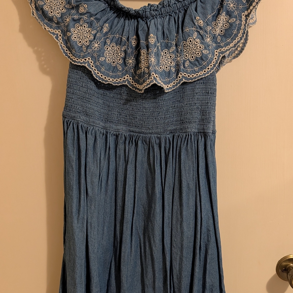 Xhilaration Blue Dress with White Embroidery